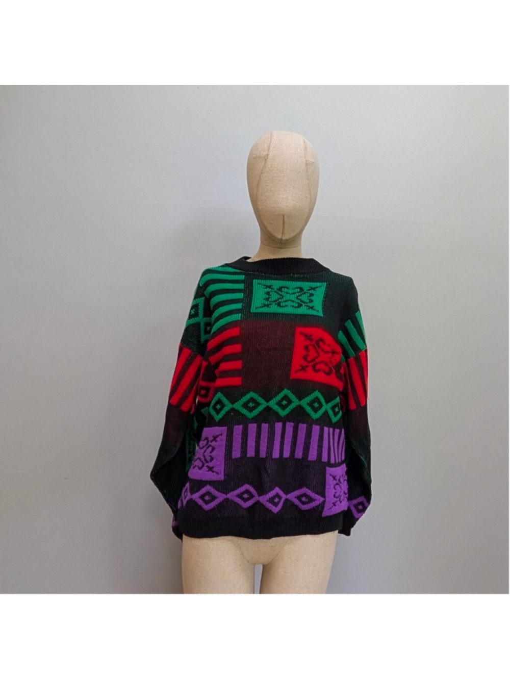 Distinctive Sportswear Vintage 80s Colorblock Geometric Knit Sweater - Picture 2 of 8